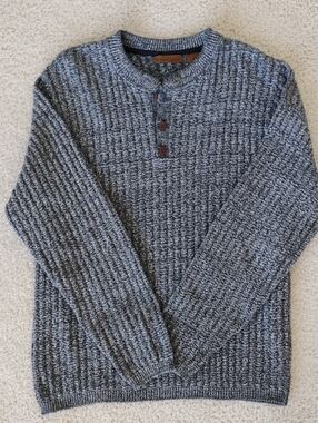 VTG Rugged Trails Chunky Marled Knit Henley 3 Button Sweater Cotton Blend EUC M